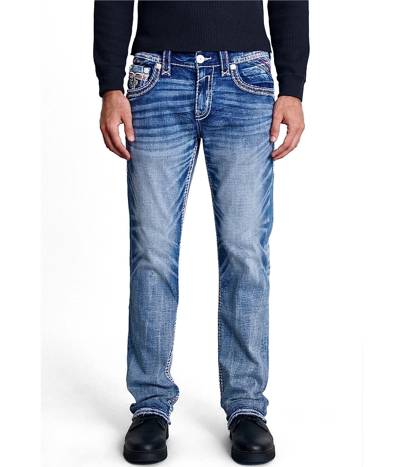 Rock Revival Karter Straight Leg Fleur-De-Lis-Embroidered Pocketed Jeans