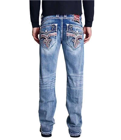 Rock Revival Karter 32#double; Straight Leg Fleur-De-Lis-Embroidered Pocketed Jeans