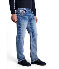 Rock Revival Karter 32#double; Straight Leg Fleur-De-Lis-Embroidered Pocketed Jeans