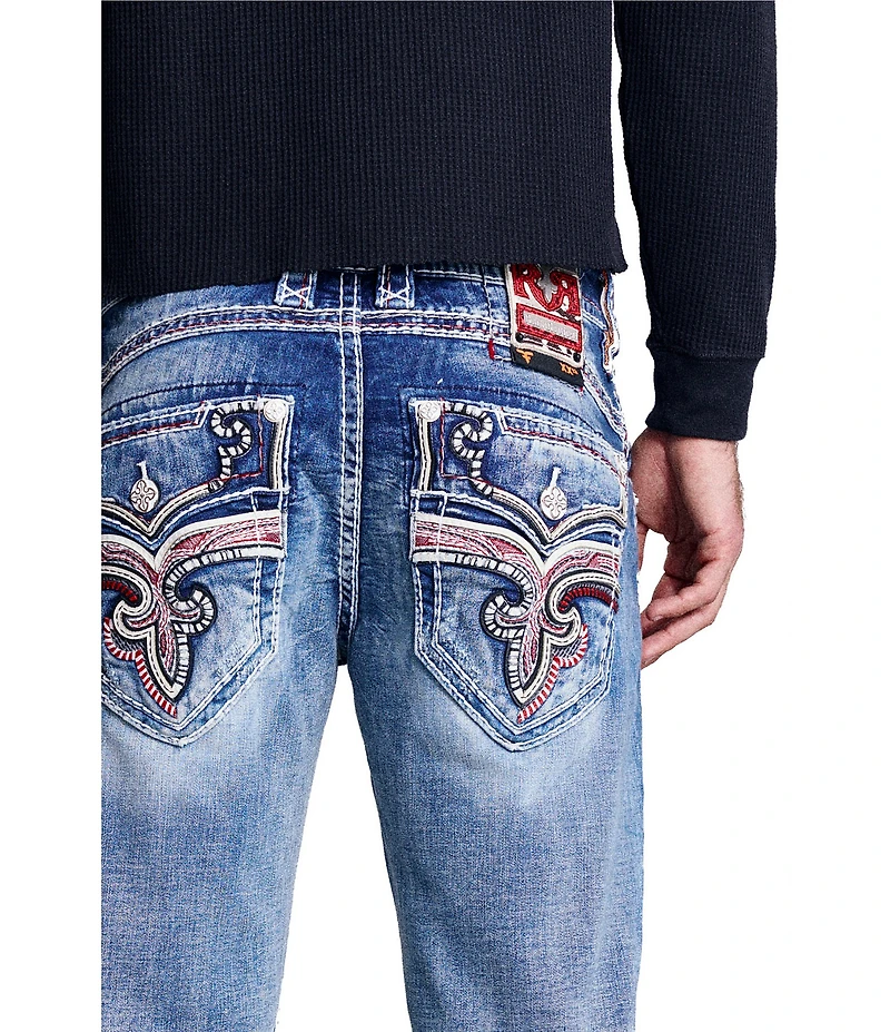 Rock Revival Karter 32#double; Straight Leg Fleur-De-Lis-Embroidered Pocketed Jeans