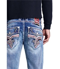 Rock Revival Karter 32#double; Straight Leg Fleur-De-Lis-Embroidered Pocketed Jeans