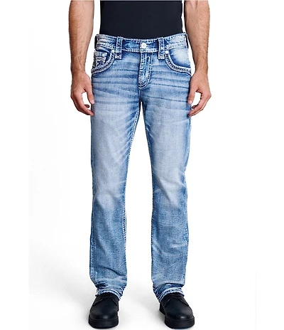 Rock Revival Reece Straight Leg Fleur-De-Lis-Overlay Pocketed Jeans