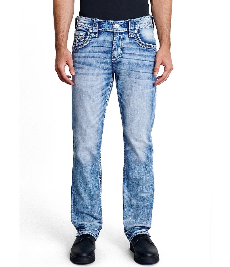 Rock Revival Reece Straight Leg Fleur-De-Lis-Overlay Pocketed Jeans