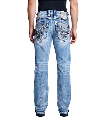 Rock Revival Reece 32#double; Straight Leg Fleur-De-Lis-Overlay Pocketed Jeans