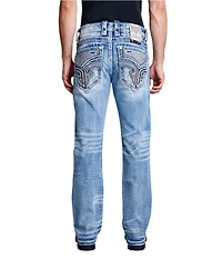 Rock Revival Reece 32#double; Straight Leg Fleur-De-Lis-Overlay Pocketed Jeans