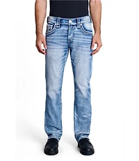 Rock Revival Reece 32#double; Straight Leg Fleur-De-Lis-Overlay Pocketed Jeans