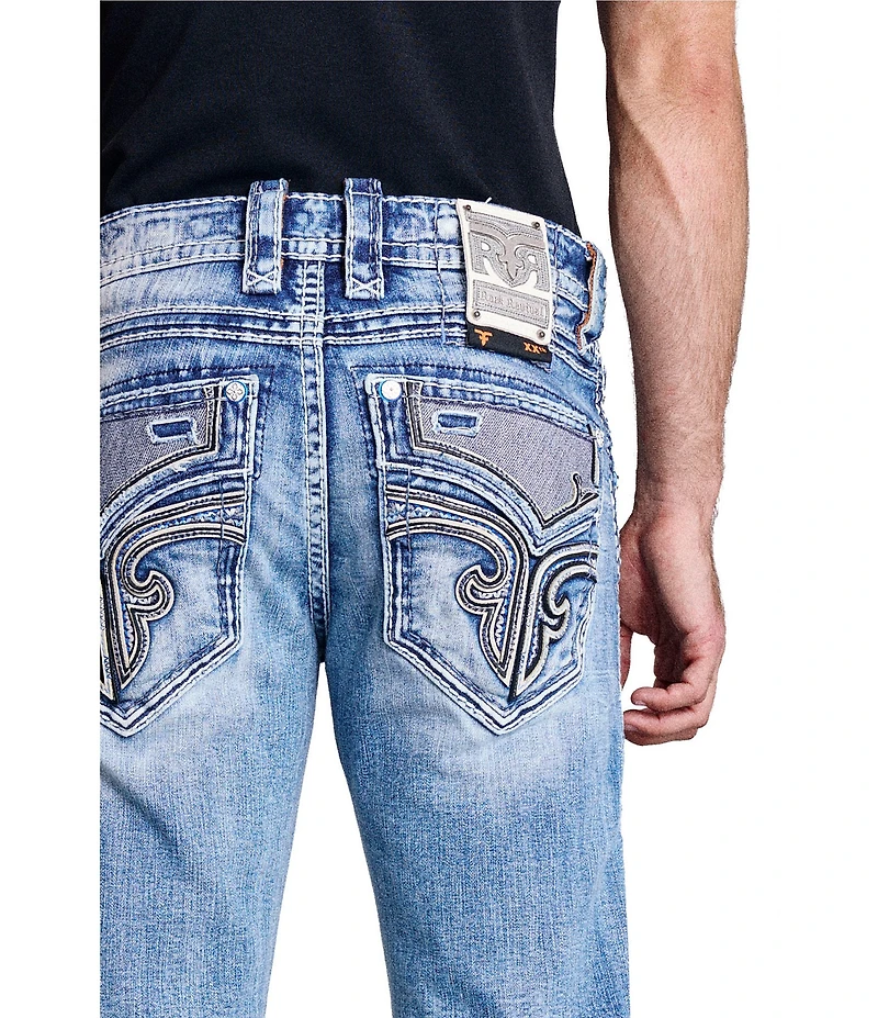 Rock Revival Reece 32#double; Straight Leg Fleur-De-Lis-Overlay Pocketed Jeans