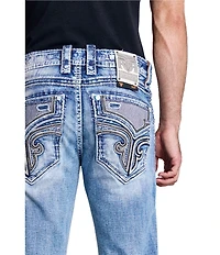 Rock Revival Reece 32#double; Straight Leg Fleur-De-Lis-Overlay Pocketed Jeans