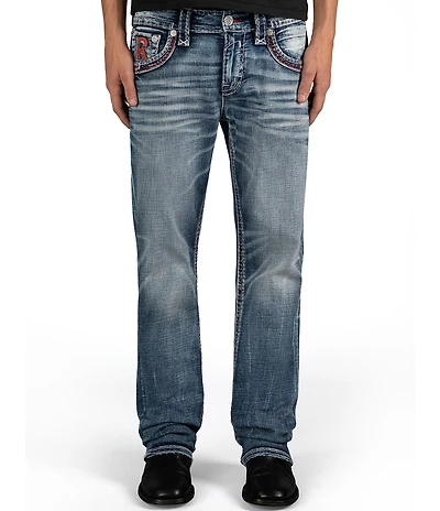 Rock Revival Reggie Straight-Leg Fleur-De-Lis-Embroidered-Pocket Jeans