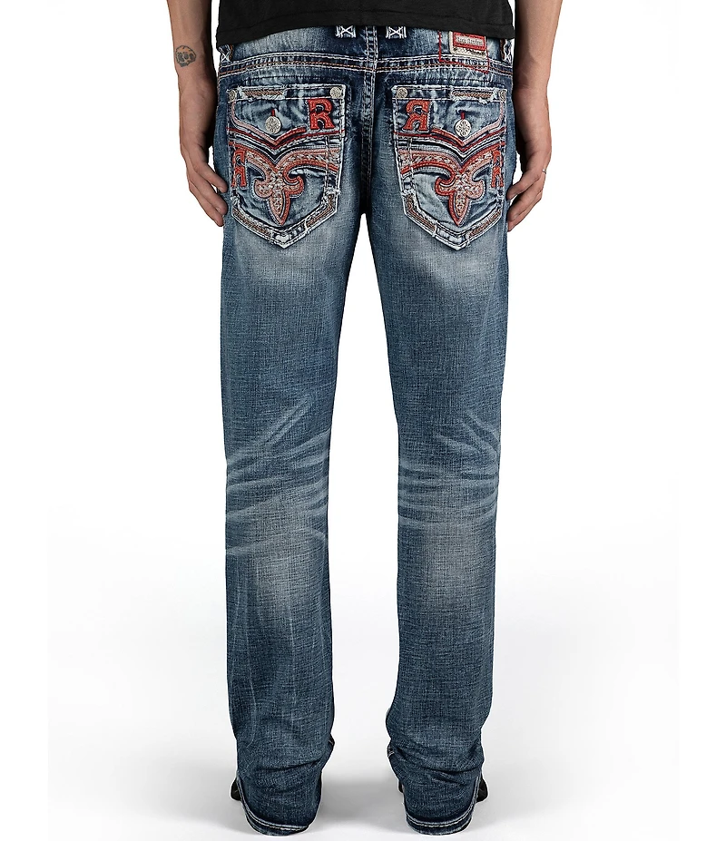 Rock Revival Reggie Straight-Leg Fleur-De-Lis-Embroidered-Pocket Jeans