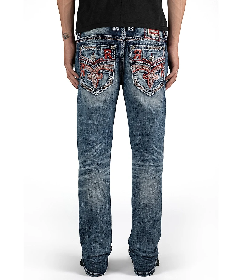 Rock Revival Reggie Straight-Leg Fleur-De-Lis-Embroidered-Pocket Jeans