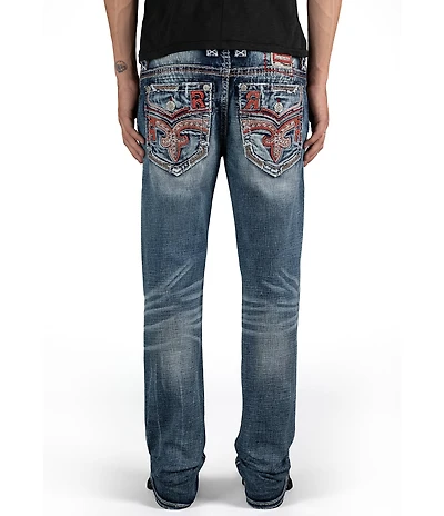 Rock Revival Reggie Straight-Leg Fleur-De-Lis-Embroidered-Pocket Jeans