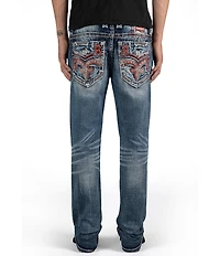 Rock Revival Reggie Straight-Leg Fleur-De-Lis-Embroidered-Pocket Jeans