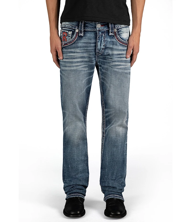 Rock Revival Reggie Straight-Leg Fleur-De-Lis-Embroidered-Pocket Jeans