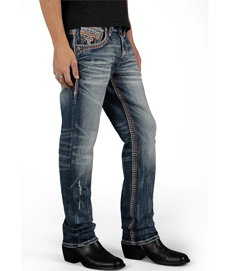 Rock Revival Ryder Straight Leg Fleur-De-Lis-Embroidered-Pocket Jeans