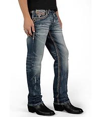 Rock Revival Ryder Straight Leg Fleur-De-Lis-Embroidered-Pocket Jeans