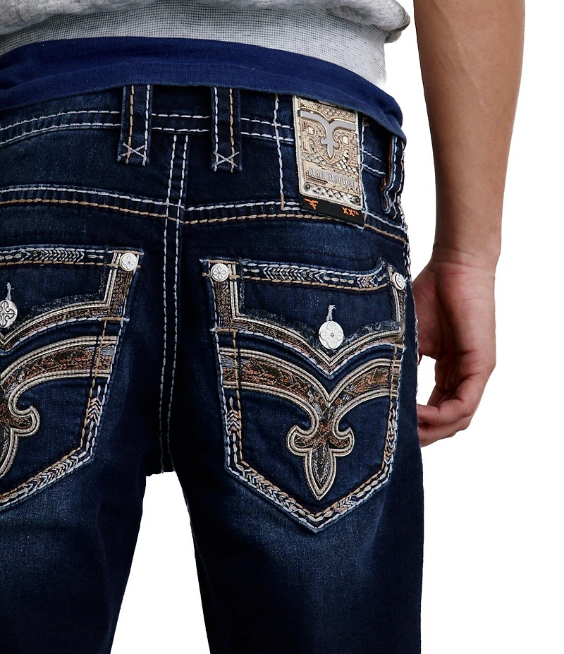 32#double; Rock Revival Samuel Reverse-Fleur-De-Lis Embroidered Straight Leg Jeans