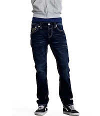 32#double; Rock Revival Samuel Reverse-Fleur-De-Lis Embroidered Straight Leg Jeans