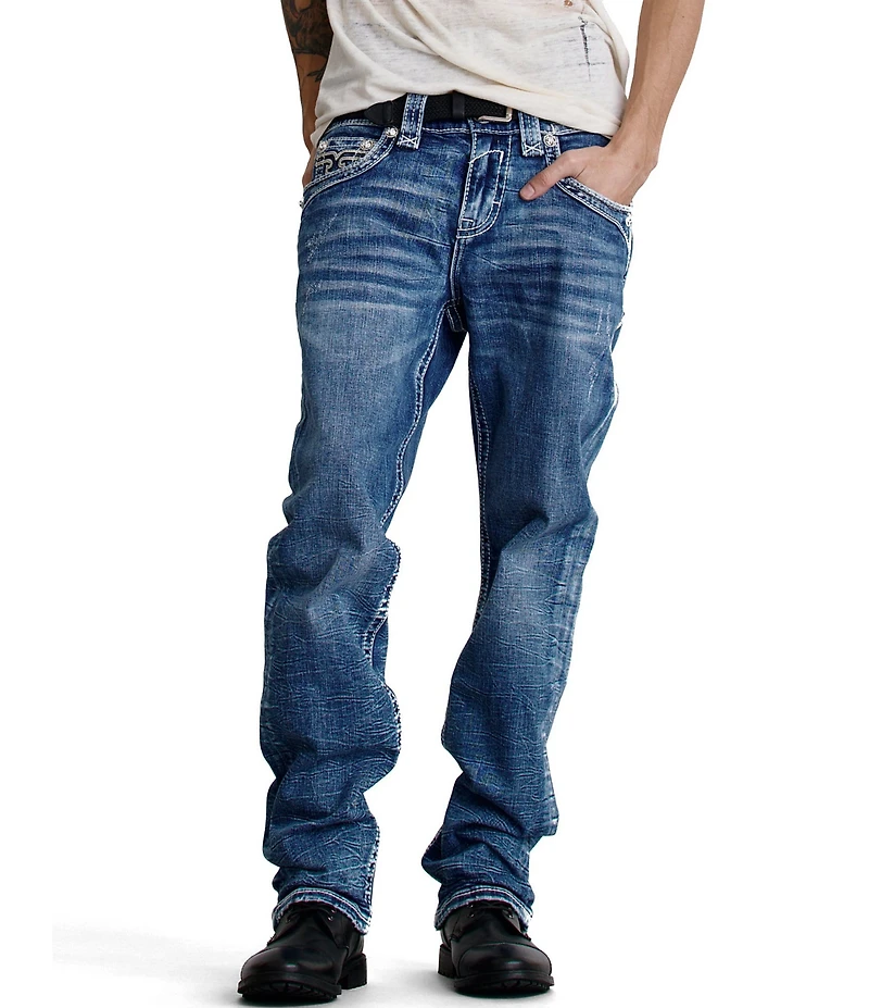 Rock Revival Vintage Inspired Fleur-De-Lis Pocket 32#double; Straight Leg Jeans