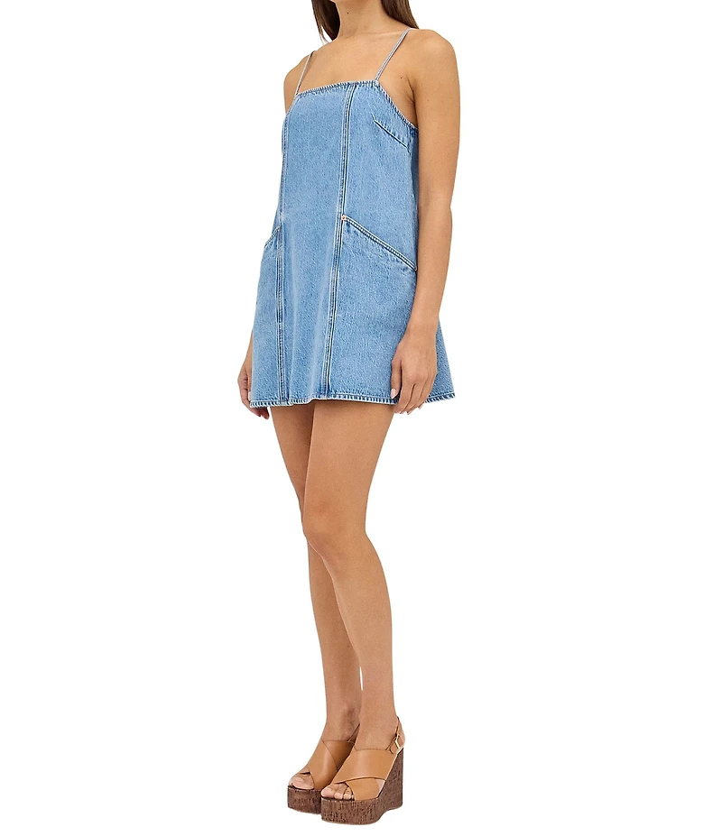 Rolla's Deco Denim Square Neck Sleeveless Mini Shift Dress