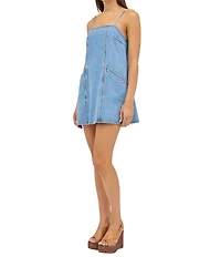 Rolla's Deco Denim Square Neck Sleeveless Mini Shift Dress