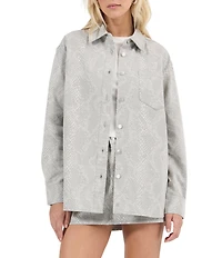 Rolla's Drift Python Printed Collared Long Sleeve Oversized Denim Jacket