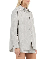 Rolla's Drift Python Printed Collared Long Sleeve Oversized Denim Jacket