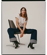 Rolla's Heidi Low Rise Turn Up Straight Leg Cuff Jeans