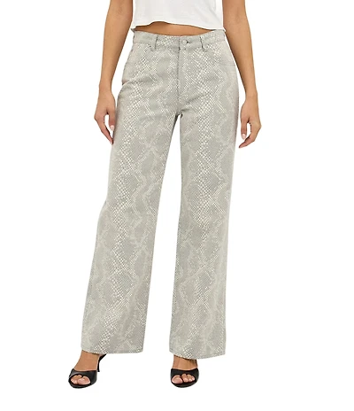 Rolla's Kate Baggy Python Printed Mid-Rise Wide Straight Leg Denim Jeans