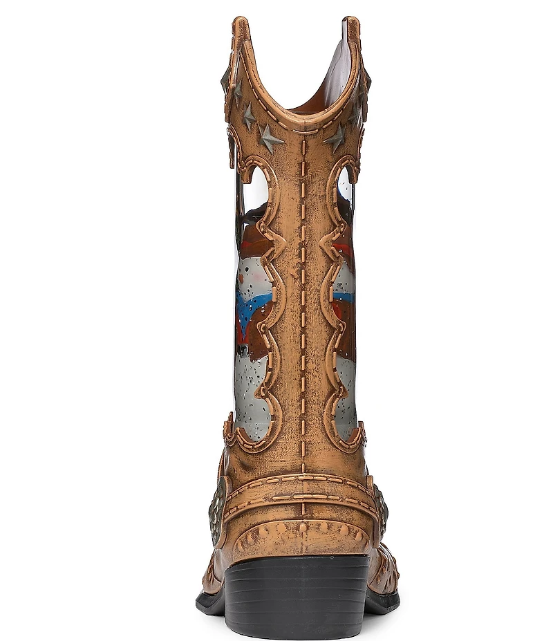 Roman 10.2#double;H Cowboy Boot Lighted Lantern With A Western Snowman In Swirling Glitter Tabletop Decor