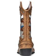 Roman 10.2#double;H Cowboy Boot Lighted Lantern With A Western Snowman In Swirling Glitter Tabletop Decor