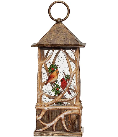 Roman 10#double;H LED Lighted Swirl Antler Lantern with Cardinals Decor