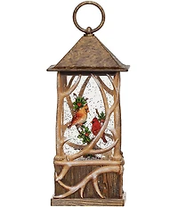 Roman 10#double;H LED Lighted Swirl Antler Lantern with Cardinals Decor