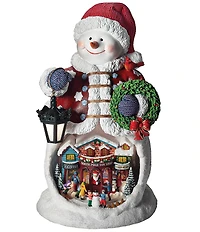 Roman 13#double; LED Lit Musical Rotating Scene Snowman Figurine