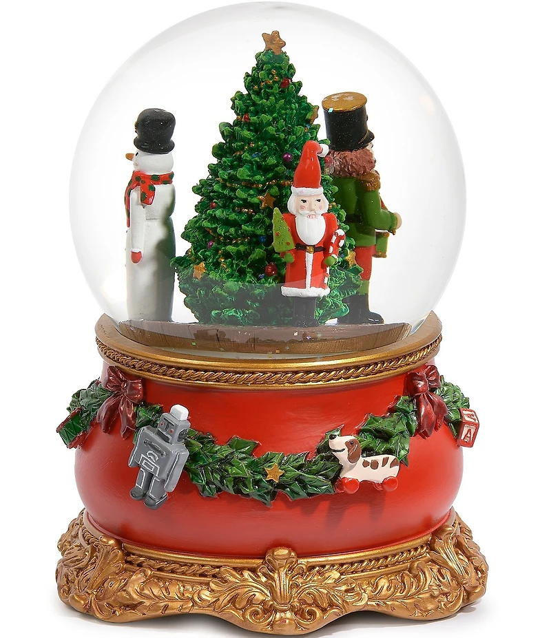Roman 5#double; Musical Rotating with Christmas Tree and Santa Nutcracker Glitterdome Snow Globe