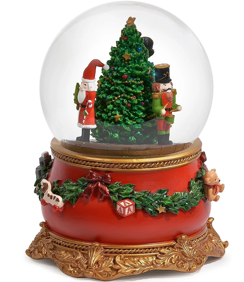 Roman 5#double; Musical Rotating with Christmas Tree and Santa Nutcracker Glitterdome Snow Globe