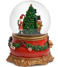 Roman 5#double; Musical Rotating with Christmas Tree and Santa Nutcracker Glitterdome Snow Globe