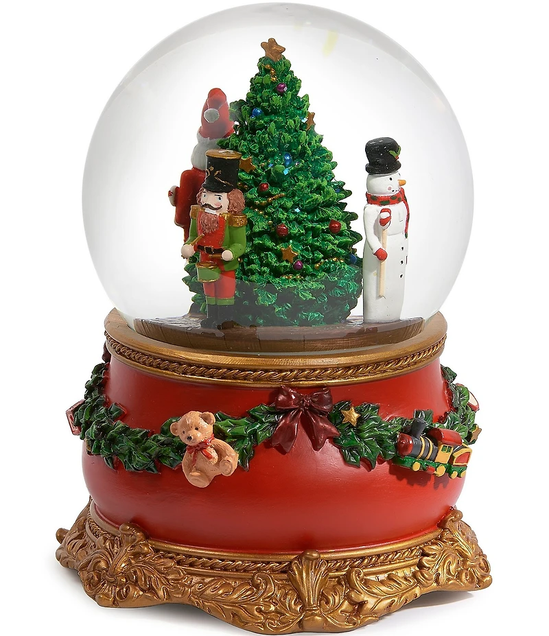 Roman 5#double; Musical Rotating with Christmas Tree and Santa Nutcracker Glitterdome Snow Globe