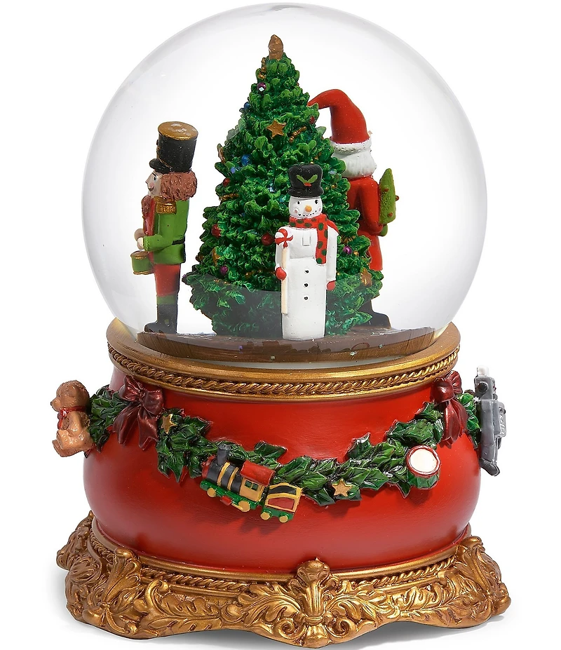 Roman 5#double; Musical Rotating with Christmas Tree and Santa Nutcracker Glitterdome Snow Globe