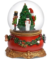 Roman 5#double; Musical Rotating with Christmas Tree and Santa Nutcracker Glitterdome Snow Globe