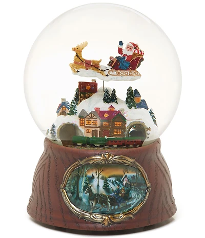 Roman 7#double; Musical Santa & Rotating Train Glitterdome Snow Globe