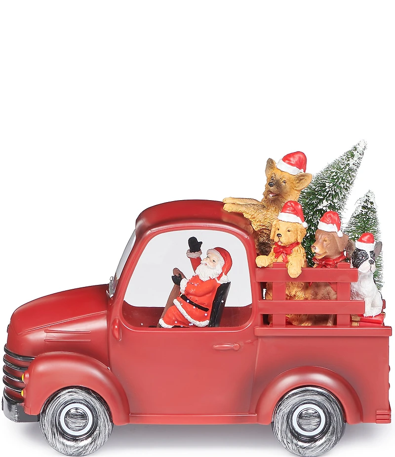 Roman 7.75#double; LED Lighted Swirl Truck with Santa and Dogs Figurine