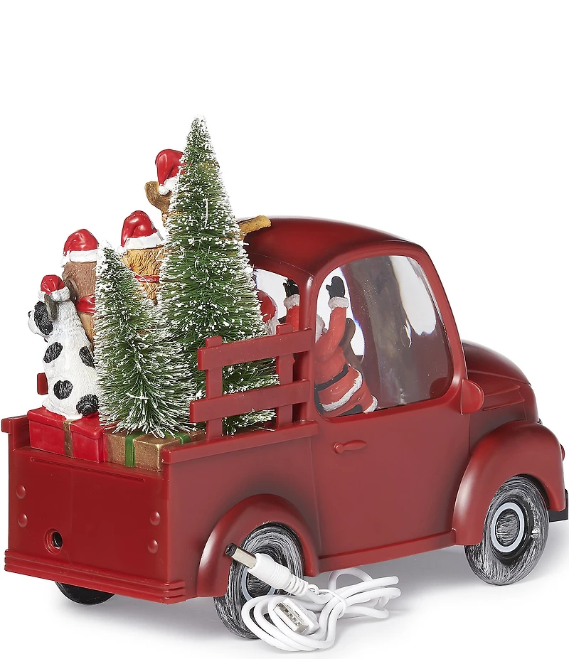 Roman 7.75#double; LED Lighted Swirl Truck with Santa and Dogs Figurine