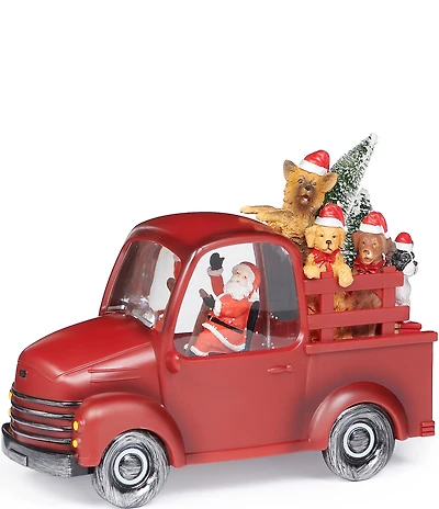 Roman 7.75#double; LED Lighted Swirl Truck with Santa and Dogs Figurine