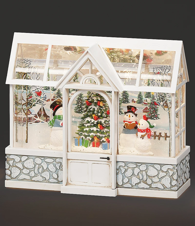 Roman 8#double; LED Swirl Winter White Greenhouse With Snowman Choir Water Lantern