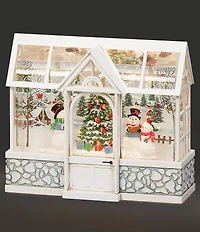 Roman 8#double; LED Swirl Winter White Greenhouse With Snowman Choir Water Lantern