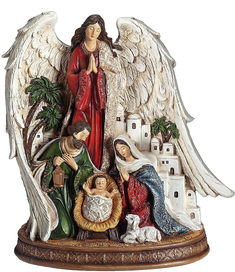 Roman 9#double; Holy Family with Angel Fleur De Lis Figurine