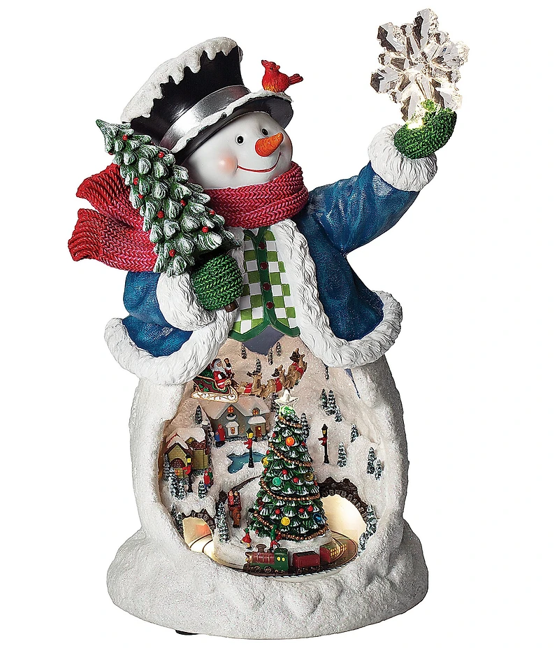 Roman Amusements Musical Snowman with Rotating Santa's Village Light Up Figurine