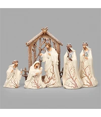 Roman Ivory Berry Branch 6-Piece Nativity Set with Backdrop