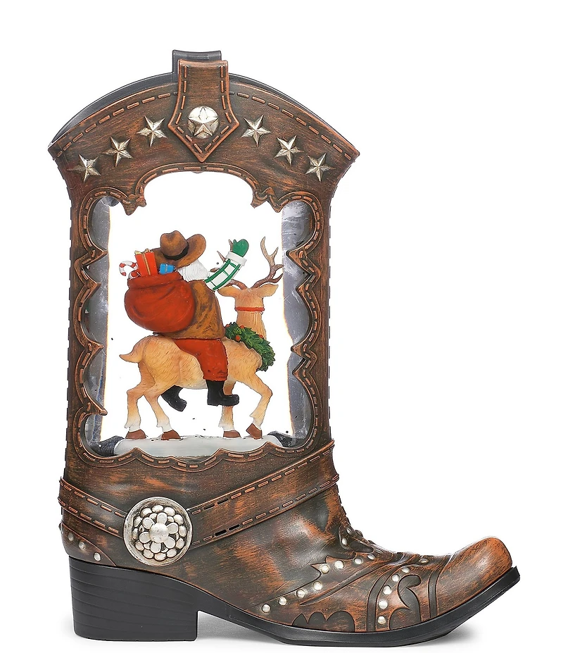Roman LED Lighted Swirl Cowboy Boot and Santa Tabletop Decor